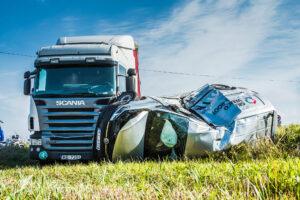 car accident where a semi truck rammed into a van